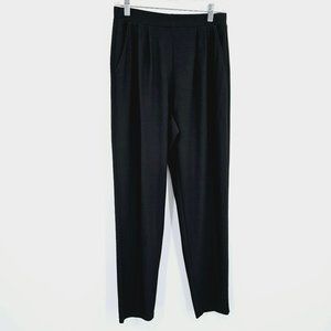 Leith Pleat Front Trousers S Black Pull On Slash Pockets Tapered Leg High Waist
